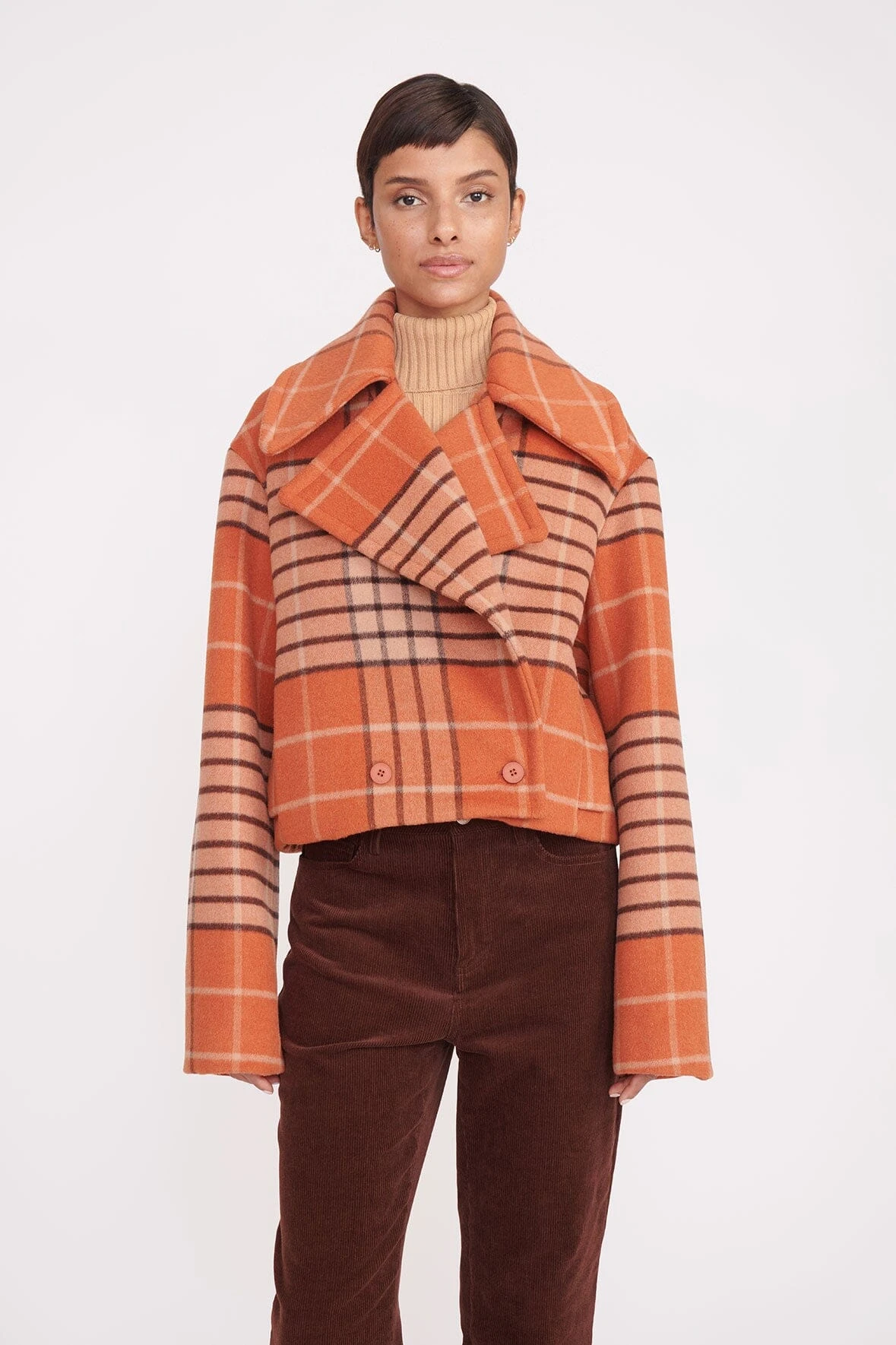 CARVER CROPPED COAT | PERSIMMON MEGA PLAID 1 CARVER CROPPED COAT | PERSIMMON MEGA PLAID