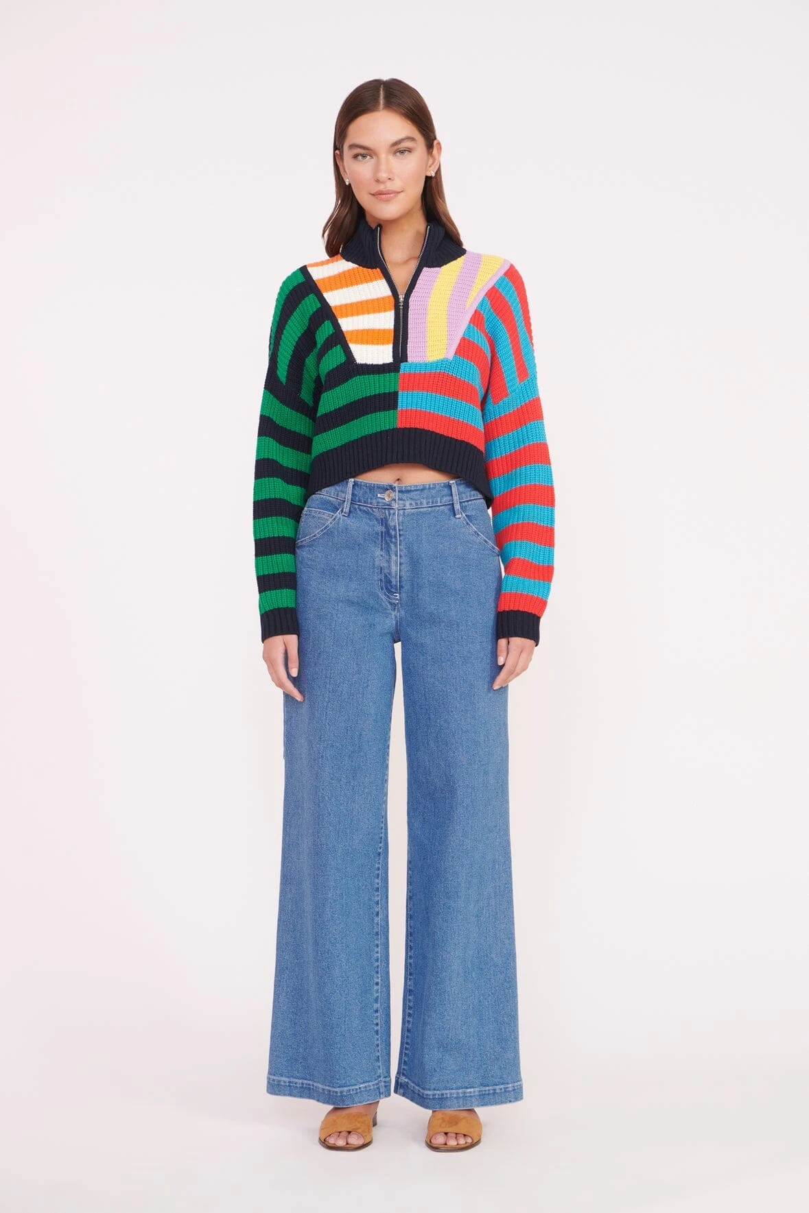 CROPPED HAMPTON SWEATER | CABANA STRIPE MULTI 2 CROPPED HAMPTON SWEATER | CABANA STRIPE MULTI - Image 2