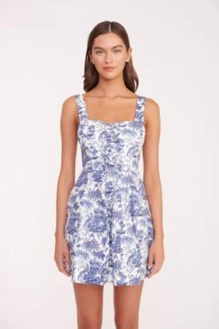 MINI SUTTON DRESS | BLUE TOILE -Fashion Shop MINI SUTTON DRESS TOILE CASPIAN SLIDE TAN 01417 2 web