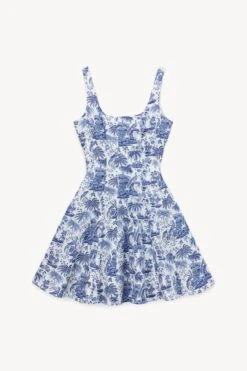 MINI WELLS DRESS | BLUE TOILE -Fashion Shop STAUD MINI WELLS DRESS BLUE TOILE SPRING 23 ECOM 1