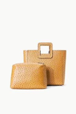 SHIRLEY LEATHER BAG | WALNUT OSTRICH EMBOSSED -Fashion Shop STAUD SHIRLEYLEATHER TOTE WALNUT FALL 23 ECOM 3