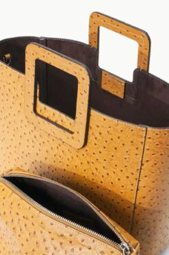 SHIRLEY LEATHER BAG | WALNUT OSTRICH EMBOSSED -Fashion Shop STAUD SHIRLEYLEATHER TOTE WALNUT FALL 23 ECOM 4