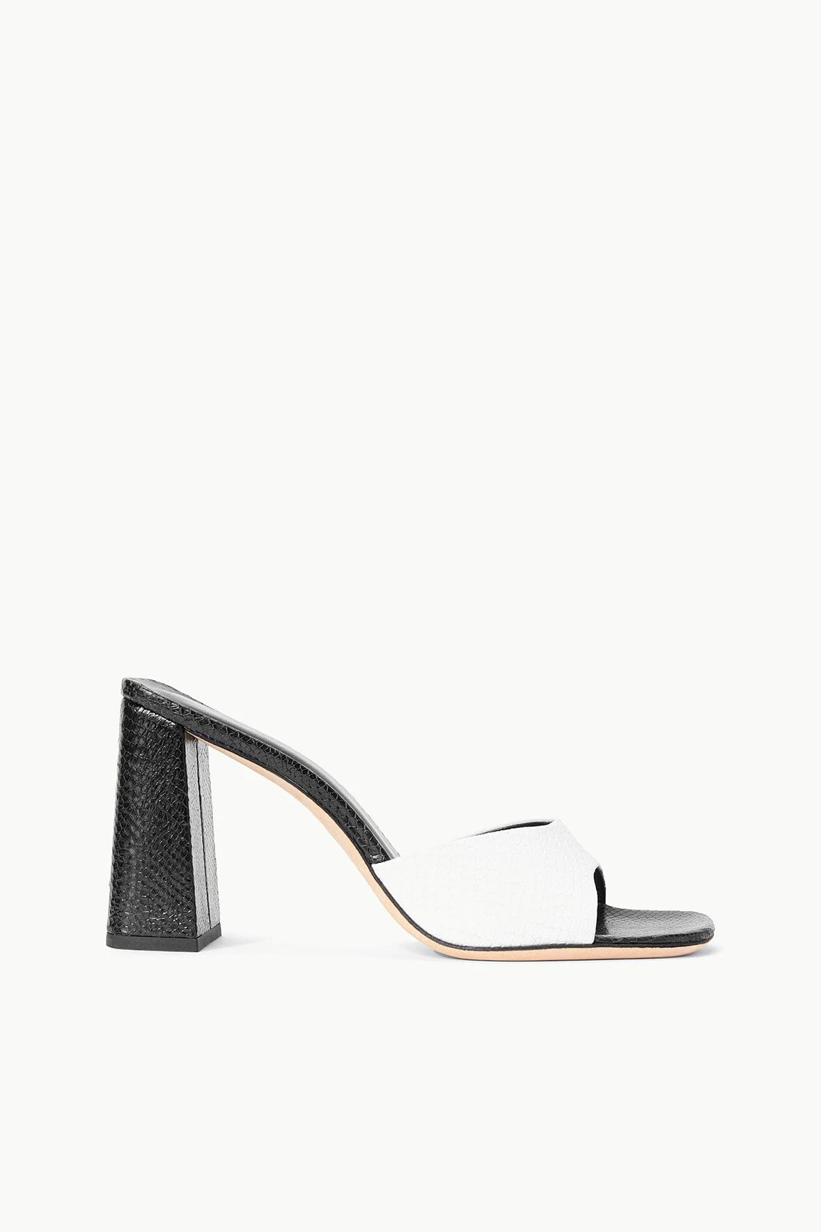 SLOANE HEEL | BLACK WHITE SNAKE EMBOSSED 1 SLOANE HEEL | BLACK WHITE SNAKE EMBOSSED