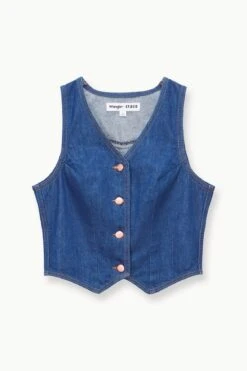 STAUD + WRANGLER THE VEST | DARK RINSE -Fashion Shop STAUD THEVEST VEST DARKRINSE WRANGLER 23 ECOM 1