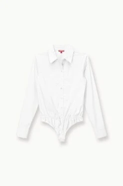 TWIGGY BODYSUIT | WHITE -Fashion Shop STAUD TWIGGYBODYSUIT WOVENSHIRT WHITE FALL 23 ECOM 1