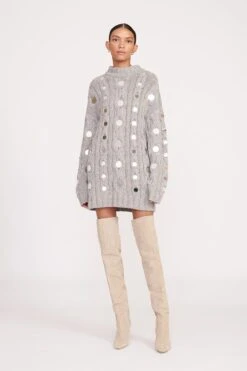 BEEHIVE MIRRORED SWEATER | HEATHER GREY 7 BEEHIVE MIRRORED SWEATER | HEATHER GREY -Fashion Shop fall 23 1070 web