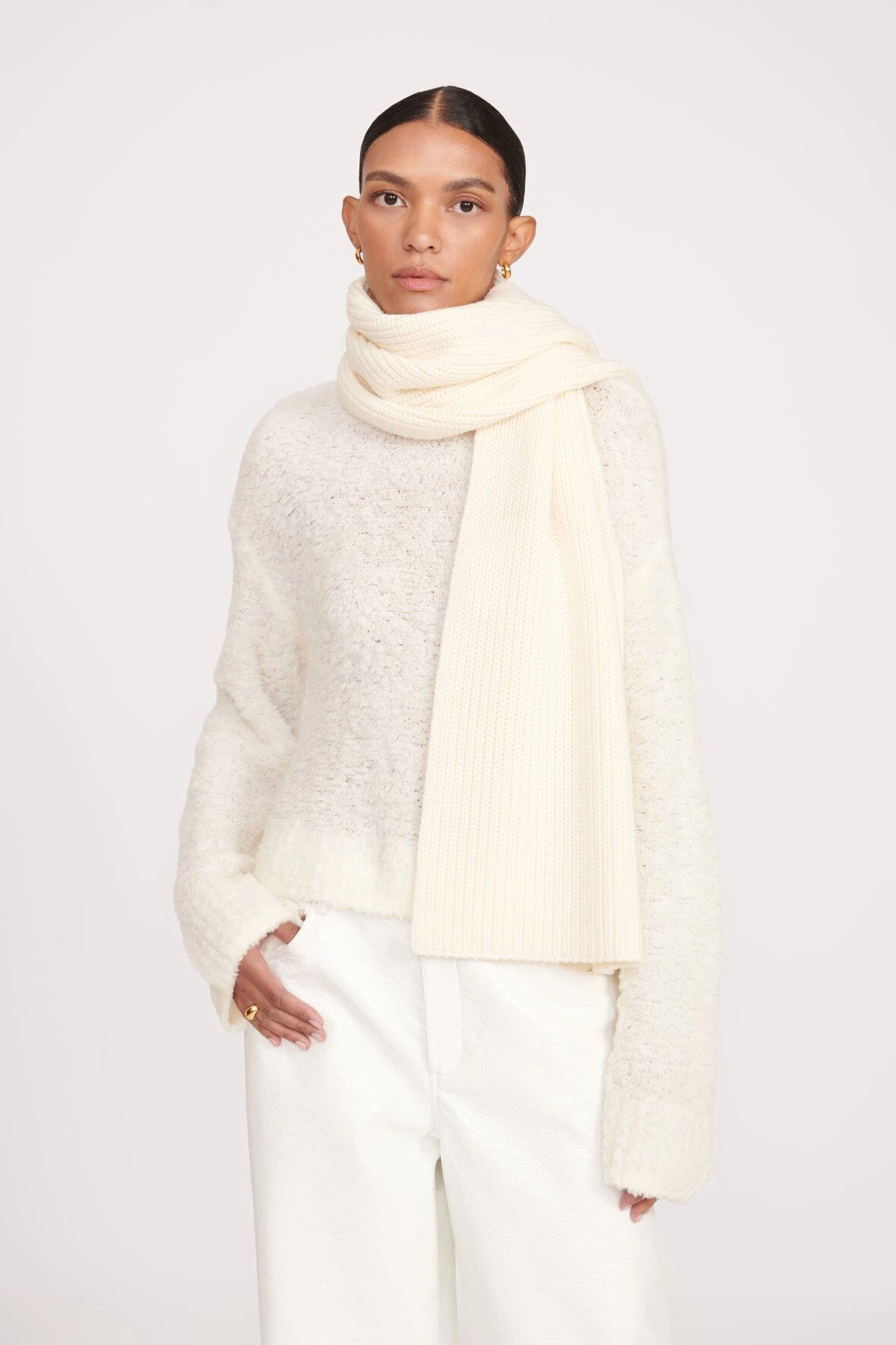 KNIT MERINO SCARF | IVORY 1 KNIT MERINO SCARF | IVORY