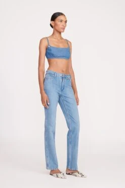 STAUD + WRANGLER THE JEAN BIKINI TOP | MID BLUE -Fashion Shop fall 23 1903 web
