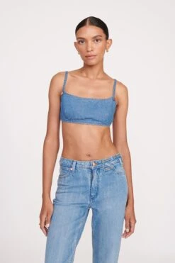 STAUD + WRANGLER THE JEAN BIKINI TOP | MID BLUE -Fashion Shop fall 23 1912 web