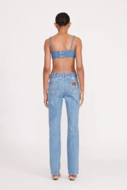 STAUD + WRANGLER THE JEAN BIKINI TOP | MID BLUE -Fashion Shop fall 23 1914 web