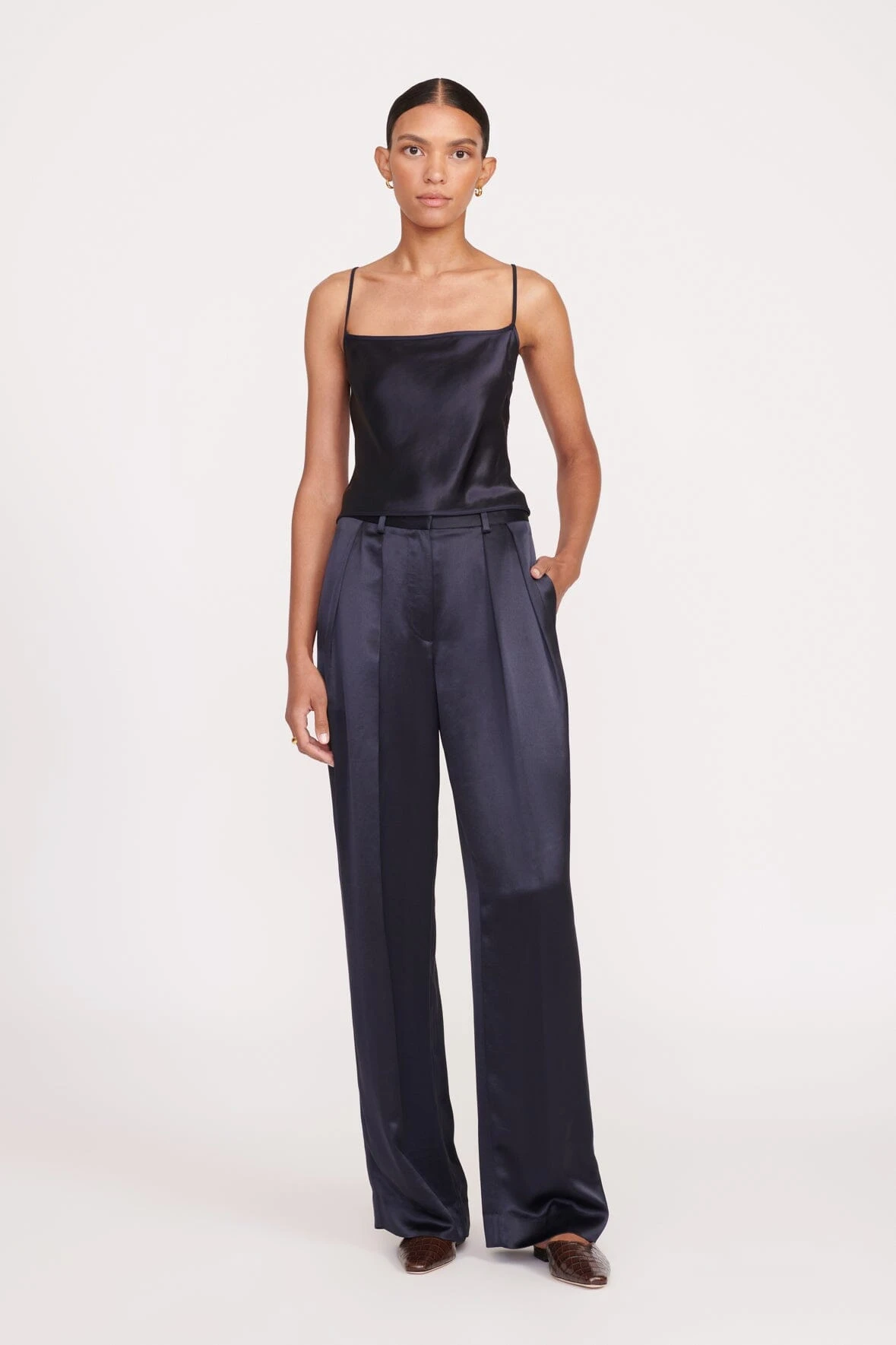 LUISA PANT | NAVY SATIN 1 LUISA PANT | NAVY SATIN