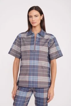 THELMA TOP | FRENCH BLUE MEGA PLAID
